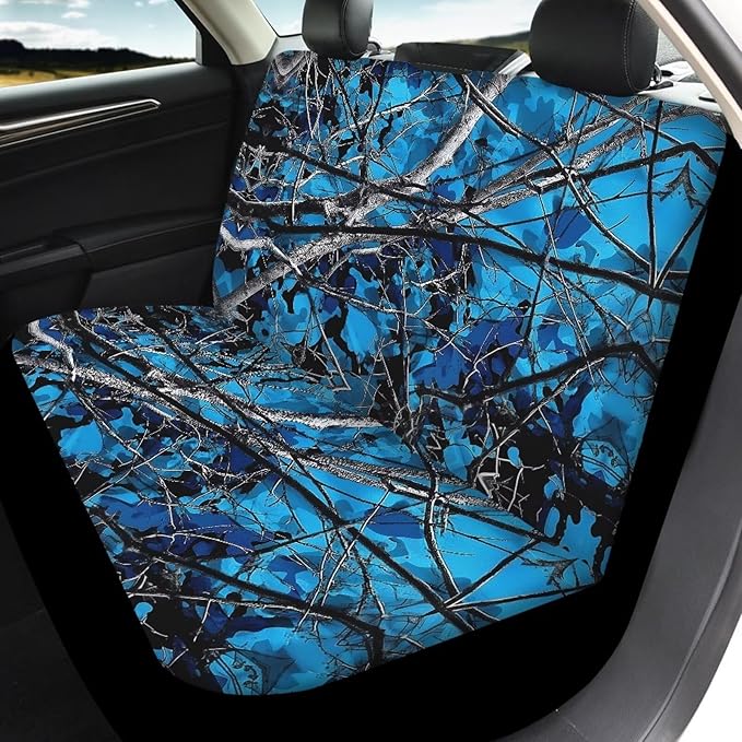 KEIAHUAN Blue Camo Hunting Car Seat Covers Universal Front Saddle Blanket Rear Split Bench Protection Cover Auto Accessories Easy to Install for Cars,Trucks,Sedans,SUVs