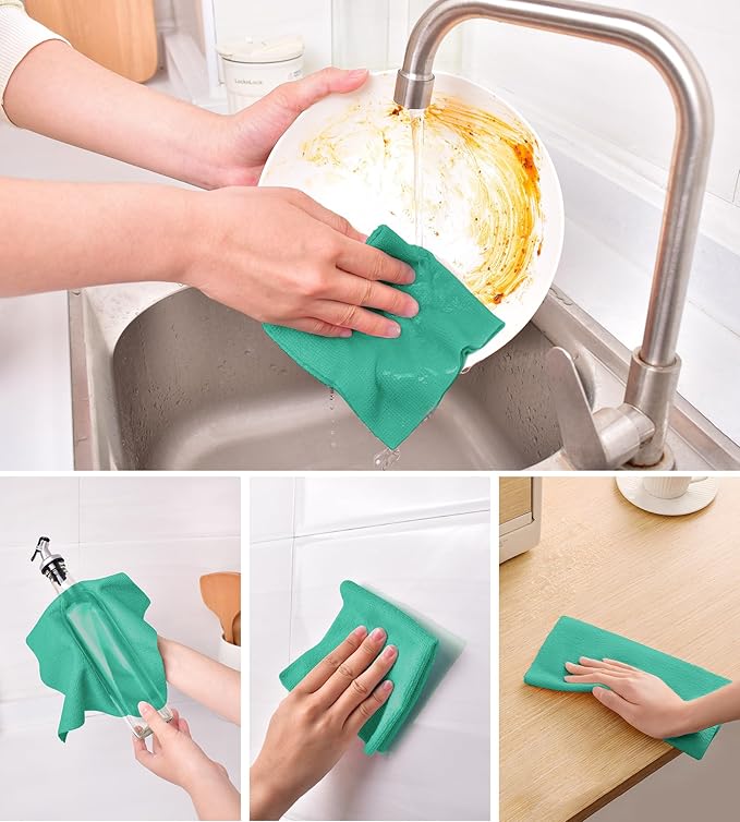 KitchLife Microfiber Cleaning Cloth Roll - Tear-Away Reusable Microfiber Paper Towels, Lint-Free, Washable, 20 Sheets for Kitchen, Car, Dishes, and Sensitive Surfaces (Emerald Green)