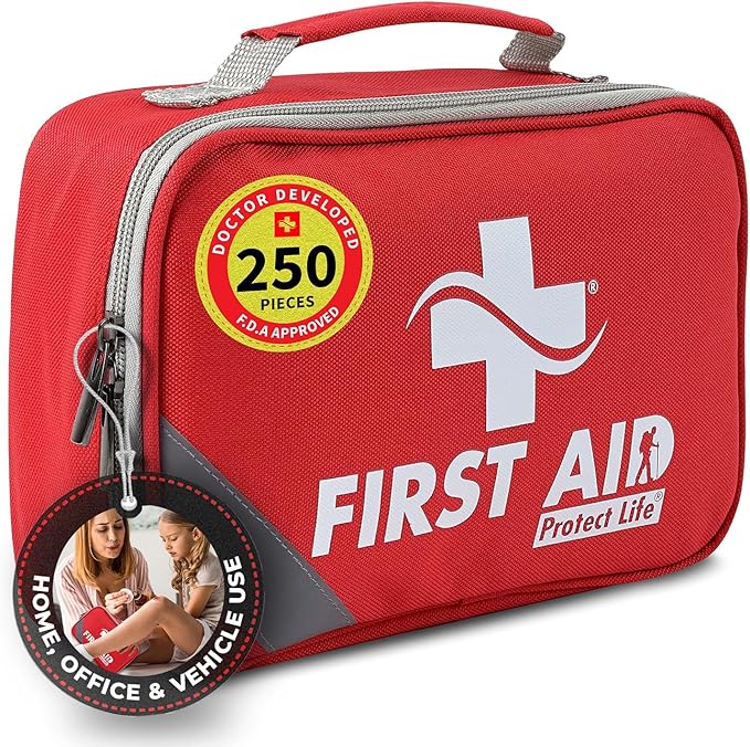 Protect Life Survival First Aid Kit for Home/Business, Camping Survival Kits | Mini Travel First Aid Kit | Camping Equipment | Small Kits for Car | Outdoor Emergency Survivals Pack - 250pcs
