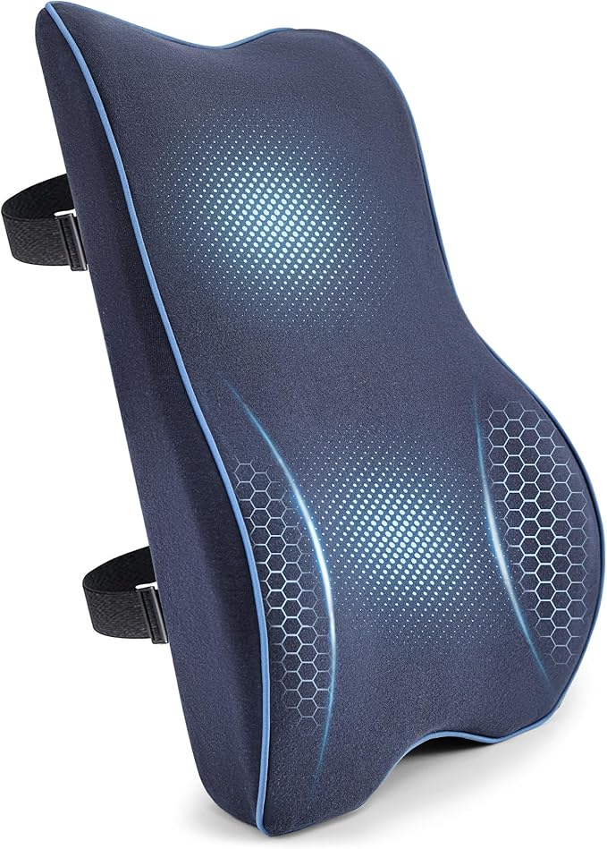 Lumbar Support Pillow for Office Chair, Back Support Pillow with Memory Foam, Relieves Back Pain, Removable Washable Cover & Adjustable Strap, for Car/Gaming Chair,Gift-Navy Blue