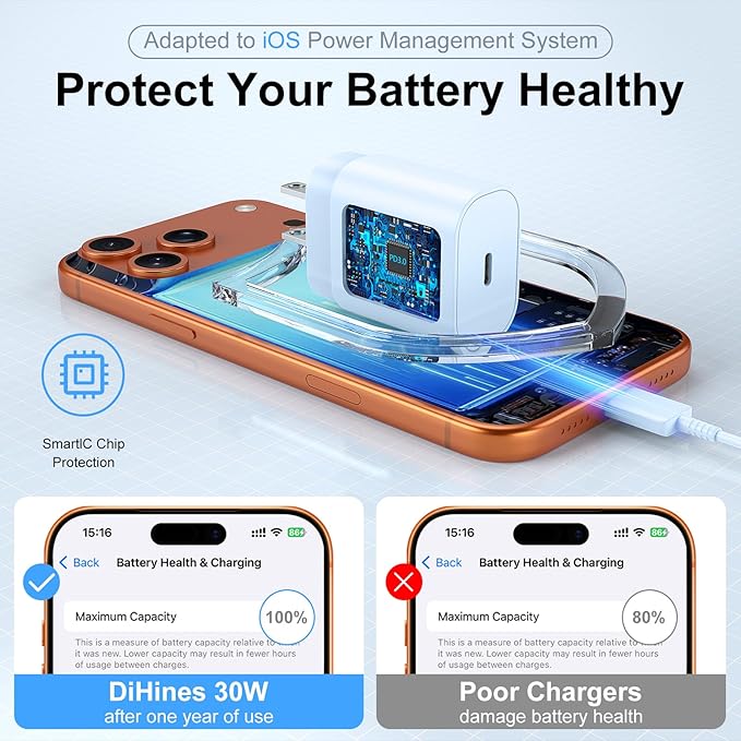 Phone 17 16 15 Charger Fast Charging,30W USB C Phone 17 16 15 Pro Max Charger Block &10FT Long Type C Cable Cord for i.Phone 17/Air/17 Pro/17 Pro Max/16/16 Plus/16 Pro/16 Pro Max/15/15 Pro Max,Blue