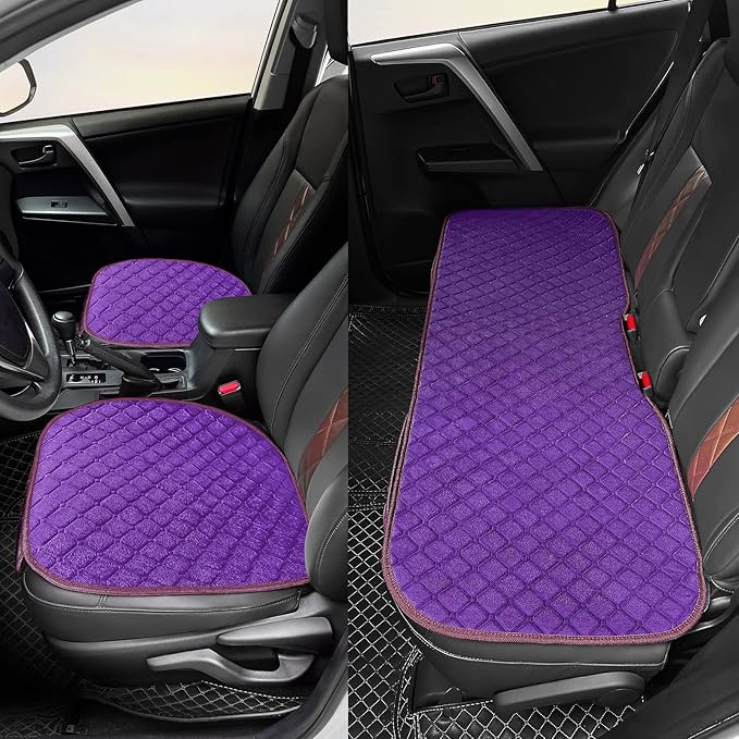 surpassme Comfortable Car Seat Covers Universal Back/Brench Seat Coves for Car Accessories with Storage Pockets, Padded Car Interior Covers for Automotive, SUV, Truck, and Van(Purple)