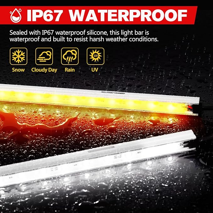 FIERYRED 12V Interior Light Bar Kit, Dimmable Camping Lights, Weatherproof IP67, Aluminum Magnetic Mounting, Portable Lighting for Camping Tent Awning RV Car Trailer Boat (4Pcs White+ 2Pcs Amber)