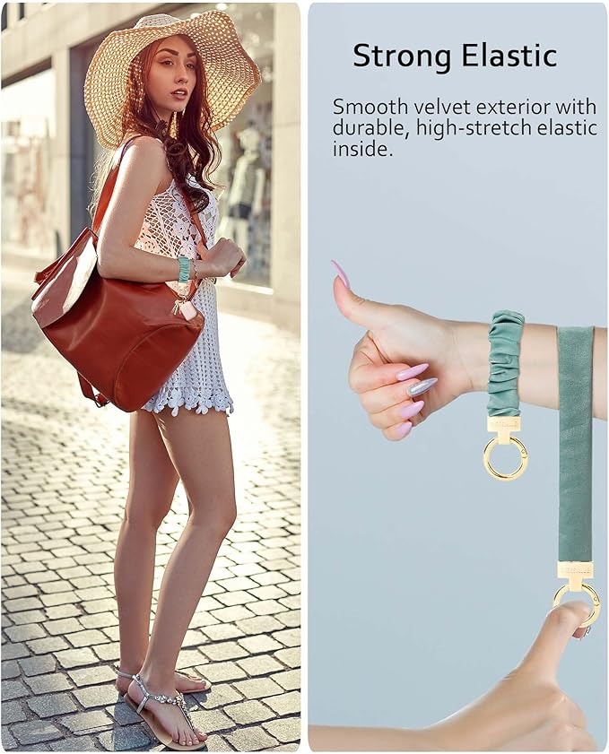 WEESMILE Keychain Wristlet, Stretchy Key Chain for Car Keys with D ring, Cute Scrunchie Wrist Bracelet for Women Men