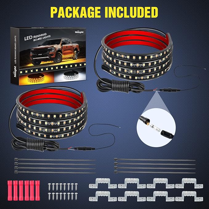 Nilight 48inch Truck LED Running Board Lights 2 PCS Side Maker Light with White Courtesy & Sequential Amber Turn Signal Lighting Strips Kit for Trucks Pickup SUV