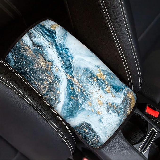 Dreaweet Blue Marble Print Armrest Cover for Car Truck,Soft Comfortable Car Center Armrest Cover Universal Center Console Cover Replacement