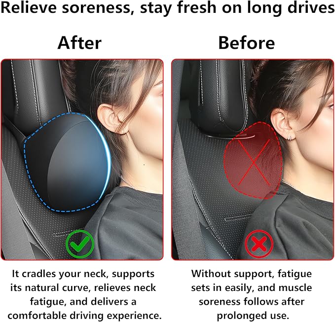 Car Headrest Pillow for Neck Support Memory Foam Car Neck Pillow Universal Fit Head Rest Travel Pillow Car Pillow for Pain Relief While Driving Black 2pc