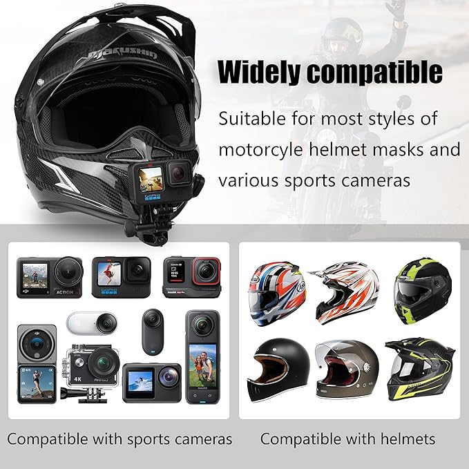 Action Camera Chin Mount for Motorcycle and Dirt Bike Helmet – 360° Rotating POV Bracket with Quick Release Base, Compatible with GoPro Hero 13–5, DJI Action 3/4/5, Insta360 X3, and More