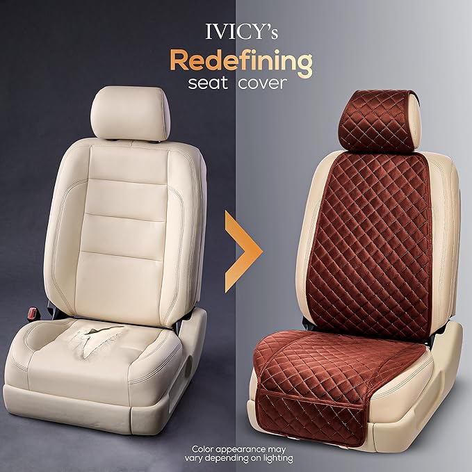 IVICY Faux Suede Front Car Seat Cover – Durable, Non-Slip Seat Protector for Cars – 1 Unit, Brown