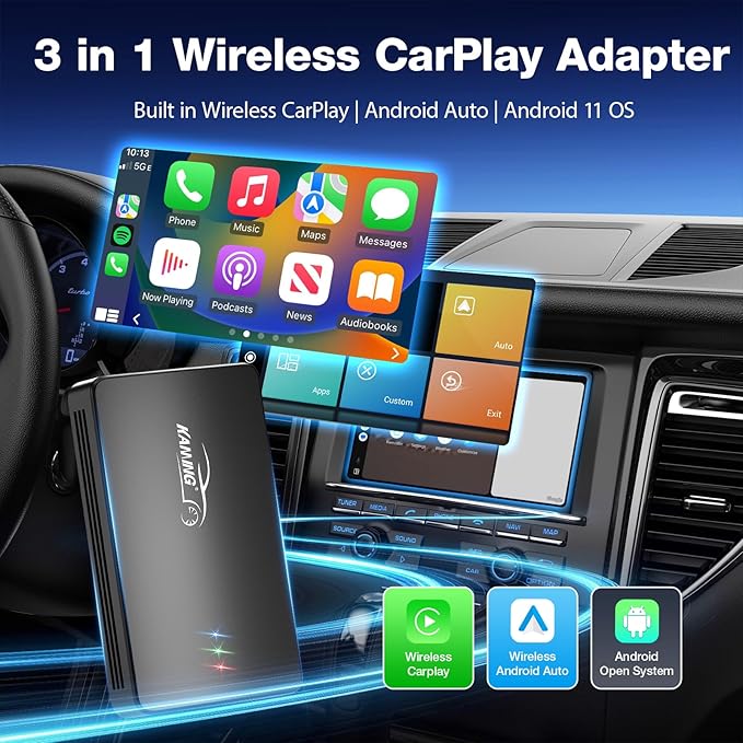 Wireless CarPlay Adapter, 2025 Smart AI Box Supports Netflix/YouTube and More, Dual-Band WiFi & Bluebooth 5.0, Android Auto Magic Box with USB Playback for Cars with Wired CarPlay