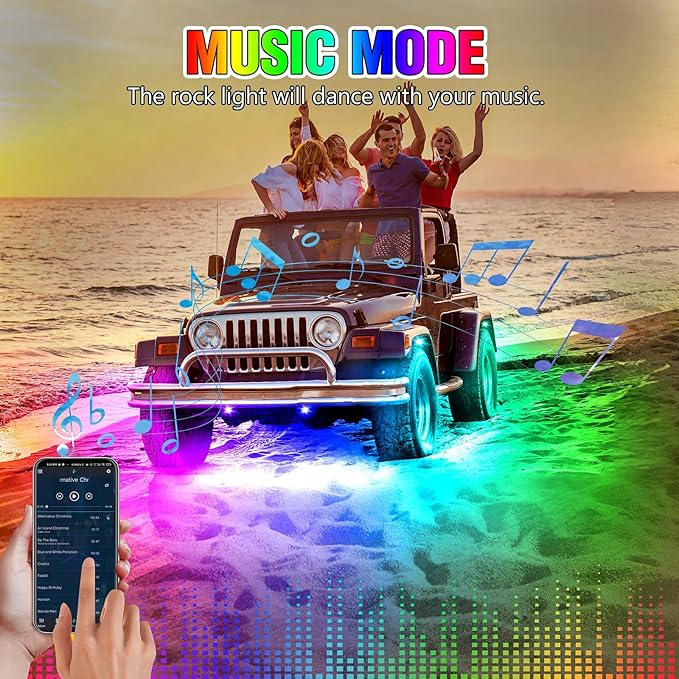LED Rock Lights for Trucks 12pods, 212-Modes, Music Mode, Adjust Brightness & Speed RGB Rock Light for Jeep Trucks ATV UTV Offroad