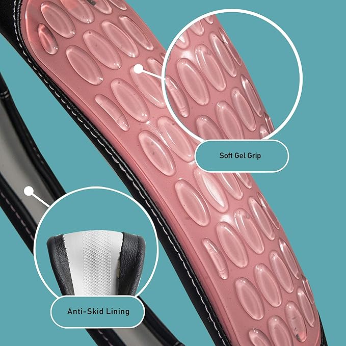 FH Group Universal Fit Ultra Grip Silicone and Faux Leather Steering Wheel Cover fits Most Cars, SUVs Pink