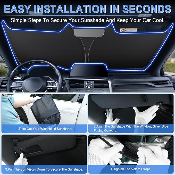 LivTee Car Windshield Sun Shade – 300T Polyester, Double-Layer Design, Foldable Sunshade for Small Sedans & Mini SUV, UV & Heat Protection, Automotive Interior Sun Shield, Car Accessories (64"x33.5")