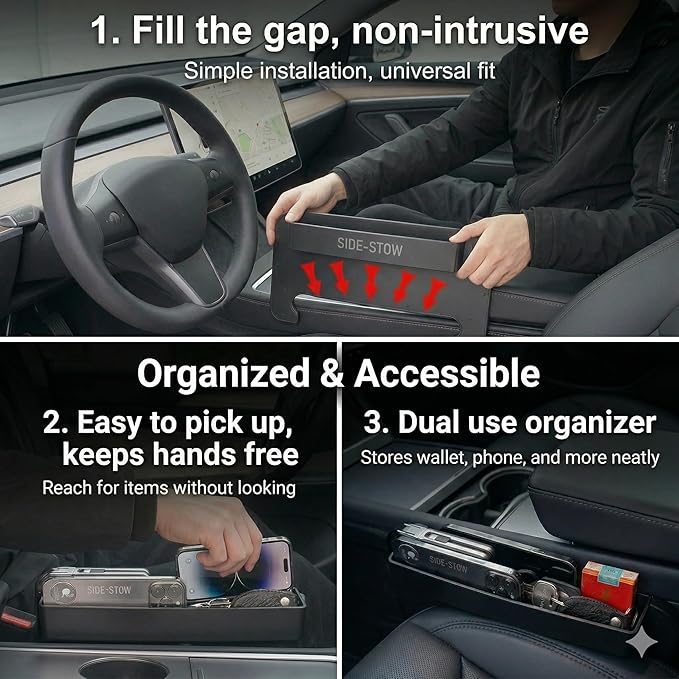 Car Seat Gap Organizer with Steering Wheel Tray, 2-in-1 Anti-Drop Storage Filler for Sedans, Compact Car Tray for Food, Laptop, Coffee and Daily Essentials