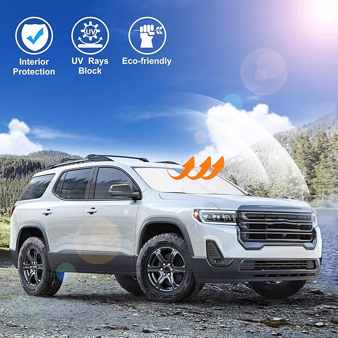 Windshield Sun Shade Custom Fit for 2017-2023 GMC Acadia SUV Accessories Foldable Sunshade Sun Blocker Protect Car from Sun Rays & Heat Damage Keep Car Cooler