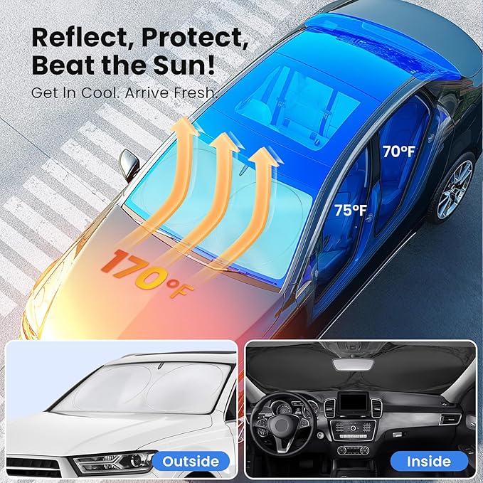 Magnelex Car Windshield Sunshade | Advanced Light-Blocking Protection | Foldable Sun Shade with Mirror Cut-Out Keeps Your Vehicle Cool | Fit for Cars, Trucks, and SUVs | Small (59 x 29 in)