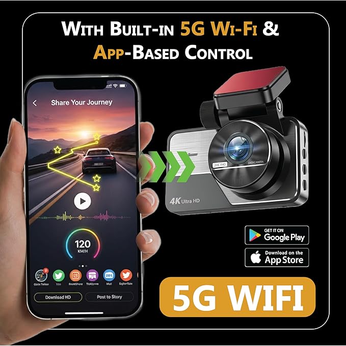 4K Dash Cam Front and Rear, STARVIS 2 Sensor, Free 32GB Card & Hardwire Kit Included, 5G WiFi 20MB/s Fast Download, Dash Camera for Cars with GPS, WDR Night Vision, 170° Wide Angle, 24H Parking Mode
