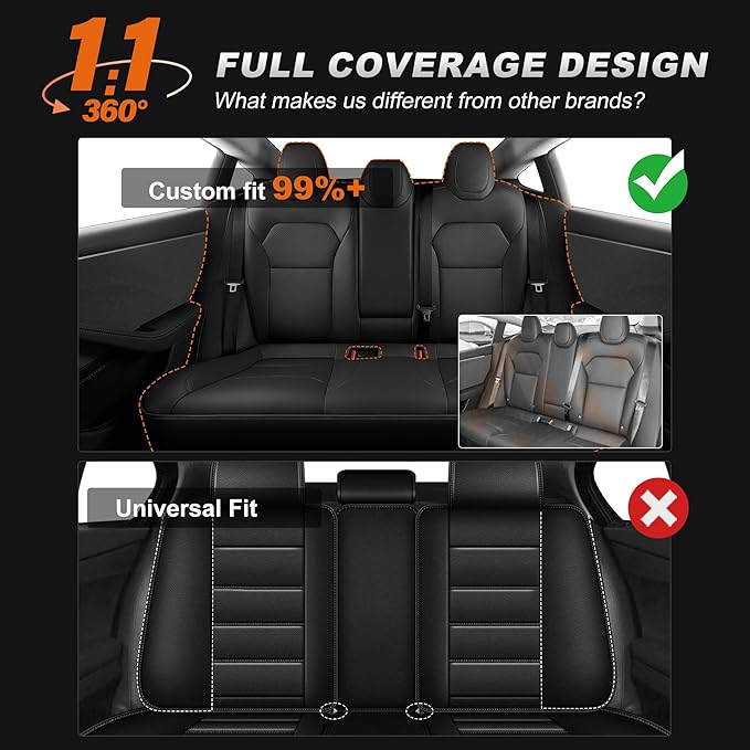 AOMSAZTO Seat Covers for Model 3 2024 2025 (Not Performance)-Full Set Leather Waterproof Car Seat Covers Airbag-Ready Design Fit for Tesla Model 3(with Armrest & Rear Door Pads Cover)-Black
