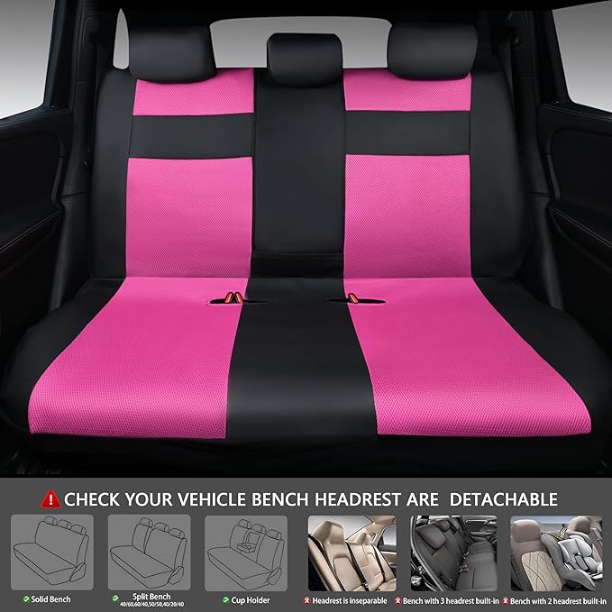 CAR Pass Leather 3D Foam Back Support Car Seat Covers Full Set Air Mesh Automotive Seat Covers, All Season Car Seat Cover Fit Automotive,SUV,Sedan,Van, Airbag Compatible Elegance (Black and Pink)