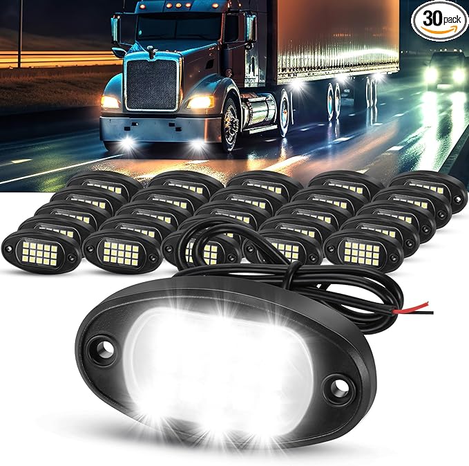Baquler 30 Pods Rock Lights White Underglow Lights for Trucks Car SUV Waterproof Shockproof LED Ambient Rocklights Automotive Trailer Lighting for Motorcycle Boat ATV UTV(15LED Chip Style)