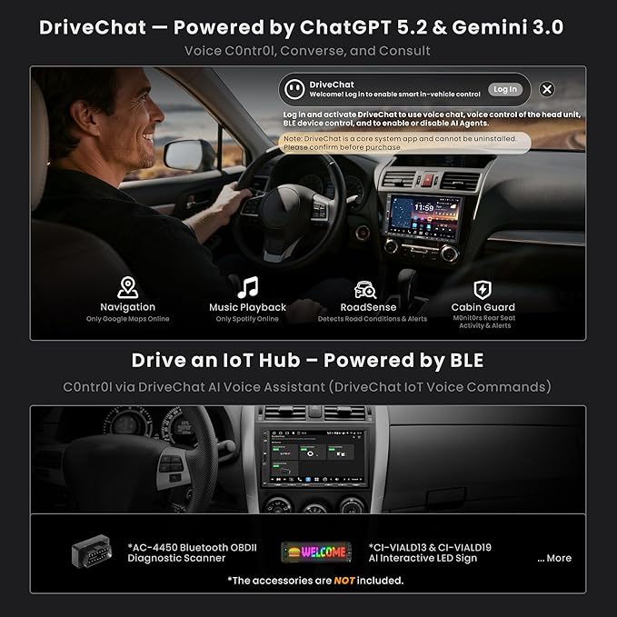 ATOTOZONE X10 9" Double DIN Car Stereo, 8G+128G Android Head Unit, AI Agent, Re-Mote Wake, Golden Hour Alert, AI Vision, 7.1.2-Ch Audio, Hi-Volt RCA, HDMI in, ADS Protocol,4G LTE, Wireless CP & AA