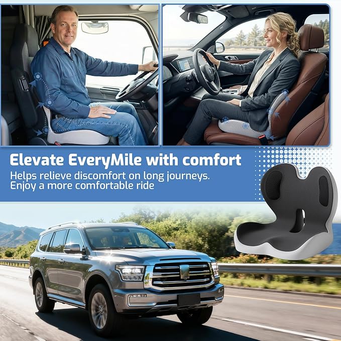 Seat Cushion,Memory Foam Chair Cushion for Office and Car,Ergonomic Coccyx Seat Cushion for Tailbone,Sciatic Nerve,Back Pressure Relief,Lumbar Support Pilow for Office,Car,Truck,Desk Chair