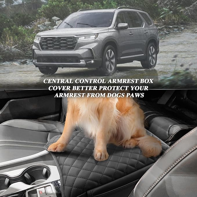 BIBIBO for 2024 2025 Honda Pilot Center Console Armrest Cover,Armrest Cushion for 2023 2024 2025 Honda Pilot Console Lid, Car Arm Rest Pad Seat Box Cover,Pilot Interior Accessories -with-pocket, black