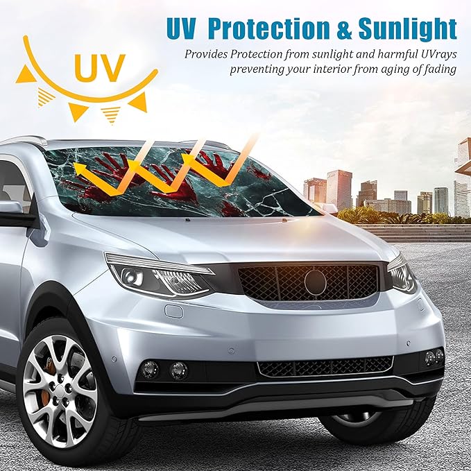 Bloody Handprints Car Windshield Sun Shade Foldable Sunshade Front Window Cover Sun Visor Protector Accessories (59x27.5 inches)