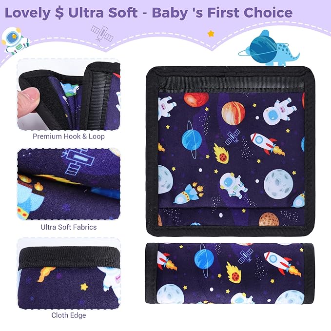 COOLBEBE Car Seat Straps Shoulder Pads for Baby Kids, Super Soft Velvet Seat Belt Covers for All Car Seats/Pushchair/Stroller/High Chair, Blue Space