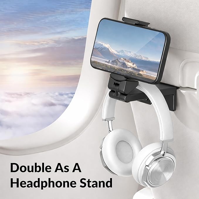 Perilogics Universal in Flight Airplane Phone Holder Mount. Hands Free Viewing with Multi-Directional Dual 360 Degree Rotation. Pocket Size Must Have Airplane Travel Essential Accessory for Flying