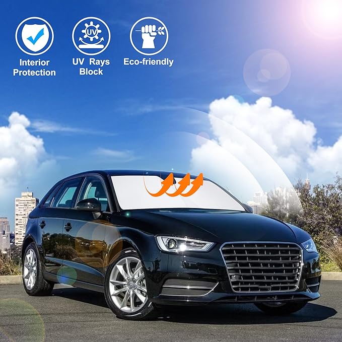 Windshield Sun Shade Custom Fit for 2014-2020 Audi A3 Accessories Foldable Sunshade Sun Blocker Protect Car from Sun Rays & Heat Damage Keep Car Cooler