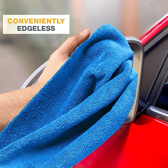 Eurow Ultrasonic Cut 300 GSM Microfiber Cleaning Towels, Streak-Free, Lint-Free, Ultra Absorbent, Scratch-Safe, for Auto Detailing, Home, Kitchen & Multipurpose Use, 16x16, 12-Pack, Blue