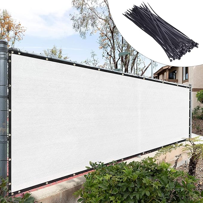 Royal Shade Custom Size 6' x 54' White Fence Privacy Screen Windscreen Cover Netting Mesh Fabric Cloth - Cable Zip Ties Included (We Make Custom Size)