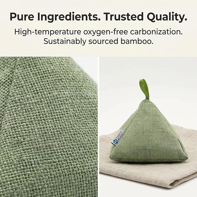 4 pack Naturally Activated Bamboo Charcoal Air Purifying Bags | Natural Home Deodorizer Bag | Charcoal Bag Odor Absorber For Pets | Odor Eliminator & Moisture Absorber Air Freshener Bag (100g Pyramid)
