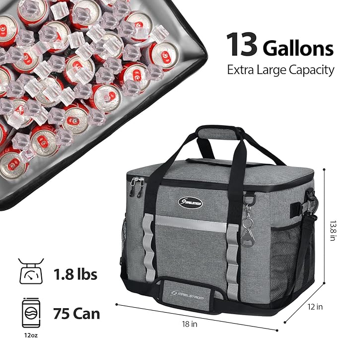 Maelstrom Collapsible Soft Cooler Bag,35/55/75 Cans Beach Cooler with Flip Top Lid, Ice Chest, Leakproof & Portable for Beach, Camping, Road Trips & Grocery Shopping