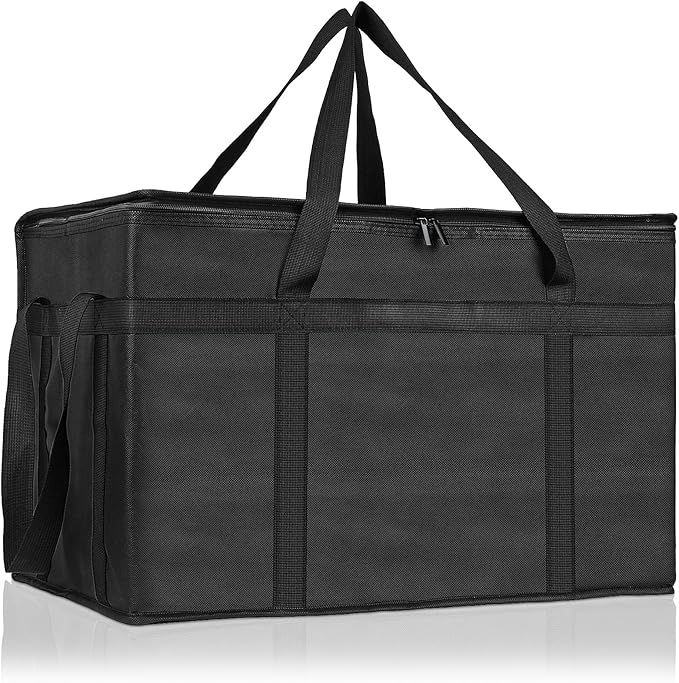 PEASUG Insulated Bags for Food Delivery, XXXL Pizza Delivery Bags, Large Capacity Cooler Bag Keep Food Warm for Grocery Shopping and Catering, Foldable, Heavy-Duty (Black)
