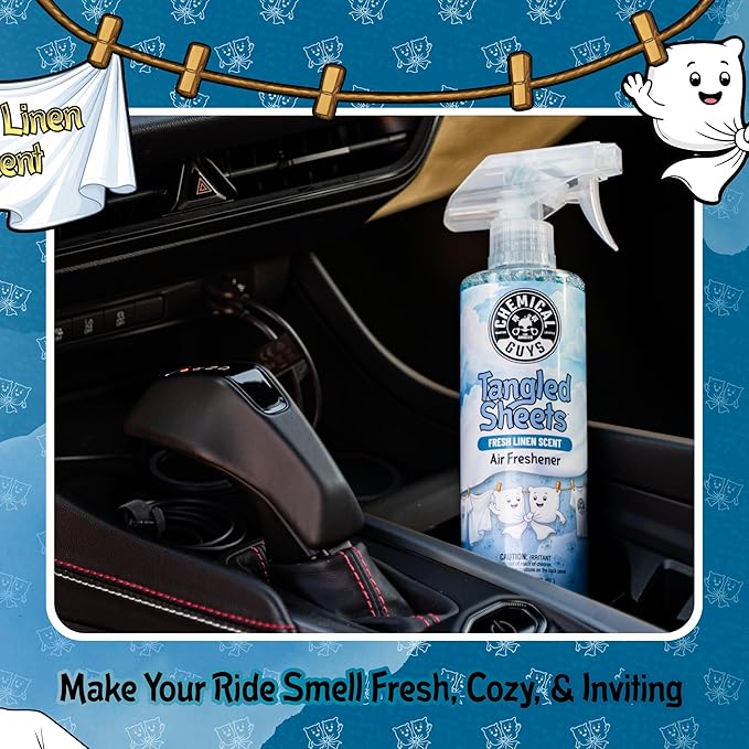 Chemical Guys Tangled Sheets Fresh Linen Scent Air Freshener Spray and Odor Eliminator, Clean Fabric Inspired Spray for Home, Office, Bathroom, Dorm, and Car Interior - 4 Fl Oz