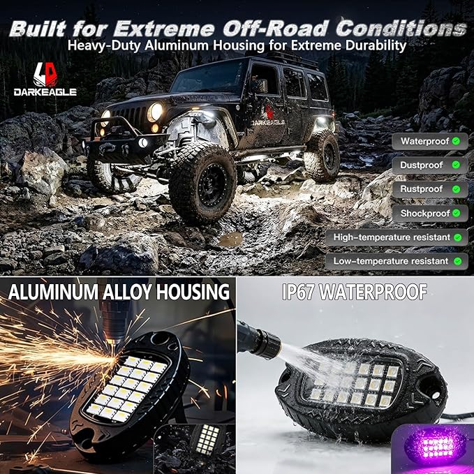 16Pods Heavy Duty Aluminum RGBW LED Rock Lights Kit for Trucks Pickup Jeep Gladiator Off-Road, APP/RF Remote, Plug&Play Pre-Wired, IP67 Waterproof Multicolor Dual Zone 12V Underglow Accent Lights