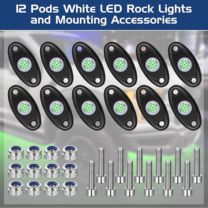 Macarrie 12 Pods Rock LED Lights for Car SUV Underglow Lights Waterproof Neon Trail Rig Lamp Lighting for Truck Motorcycle Boat ATV UTV and More(Green)