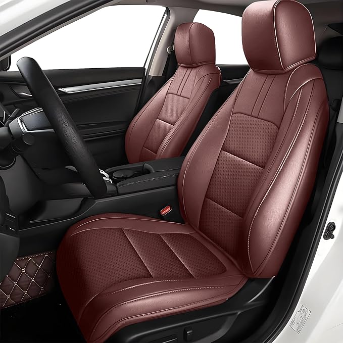 AOMSAZTO Custom Fit Seat Covers for Honda Civic Hatchback 2022 2023 2024 Sport/LX &Hatchback Hybrid Sport 2025 Full Set Faux Leather Seats Cover Burgundy