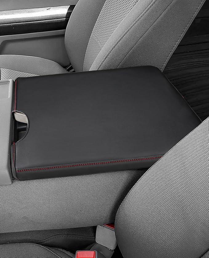 INTGET Center Console Armrest Cover for 2026 Ford F150 Accessories 2015-2023 2024 2025/for F250 F350 F450 F550 2017-2026 40/20/40 Jump Seat Car Arm Rest Lid Seat(red stitches, 2015-2026 Jump Seat)