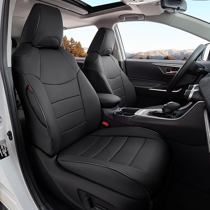 Custom Fit RAV4 Seat Cover for Toyota RAV4 2019 2020 2021 2022 2023 2024 2025 LE,XLE,Limited,XLE Premium,Faux Leather,2-Row Full Set,(Black)