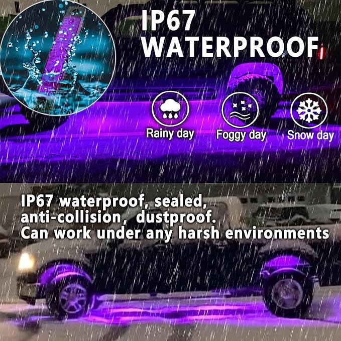 20 Pcs Rock Lights Purple Strip Lights Wheel Fender Well Underglow Led Lights for Cars Exterior Side Marker for Truck Golf Cart Wrangler RV RV SUV Offroad