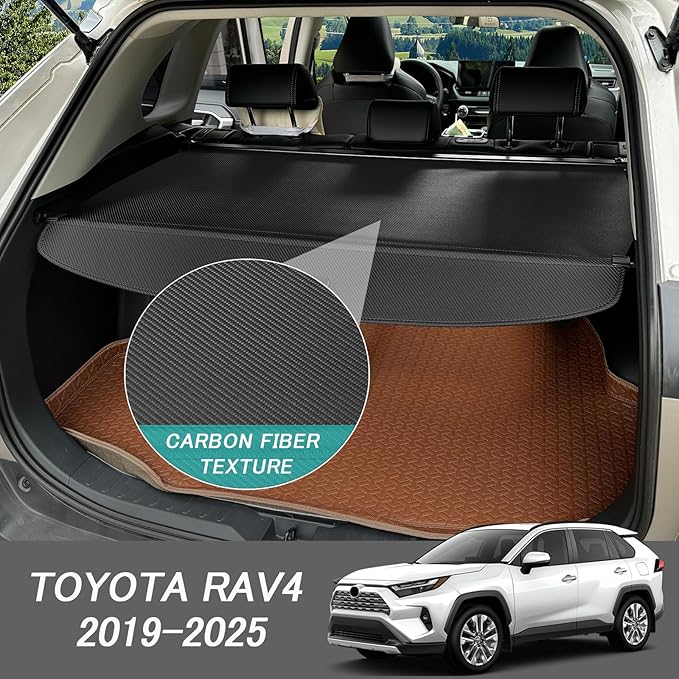 Cargo Cover for Toyota RAV4 2025-2019 Accessories Retractable Trunk Cover Security Shielding Shade Cargo Luggage Cover Trunk Privacy Protection (Carbon Fiber Texture)
