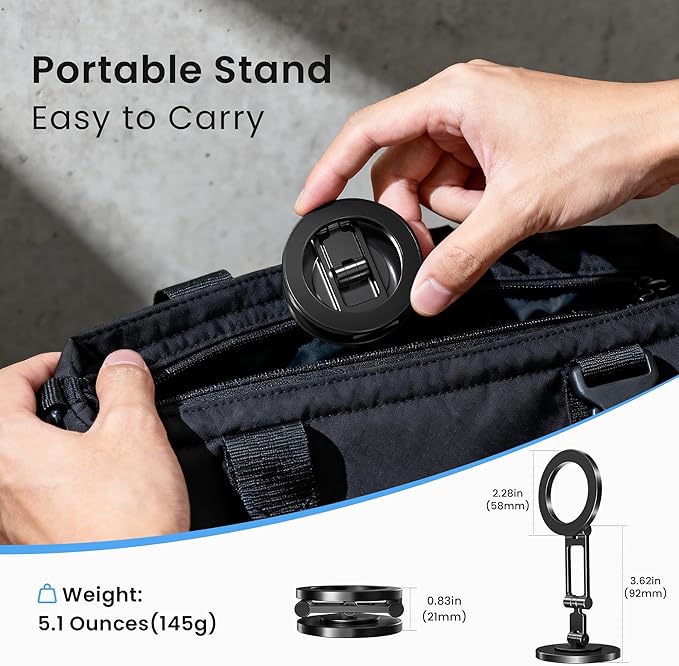 Itramax 360° Rotation Magnetic Phone Stand,Foldable Portable iPhone Stand for Desk with Non-Slip Base,Dual-Sided Ring Smartphone Holder for iPhone 17 16 Plus 13 12 11,Pixel 9 8,Samsung,Office,Kitchen