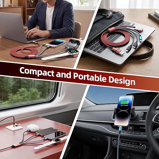 Cruise Essentials 2026, Dual Type-C 4 in 2 Multi Charging Cable for iPhone Watch Charger/iPhone 17/IP, iWatch Charger,Charger for Multiple Devices Compatible with iWatch 11-2/Ultra/iPhone 17-8,Car 5FT