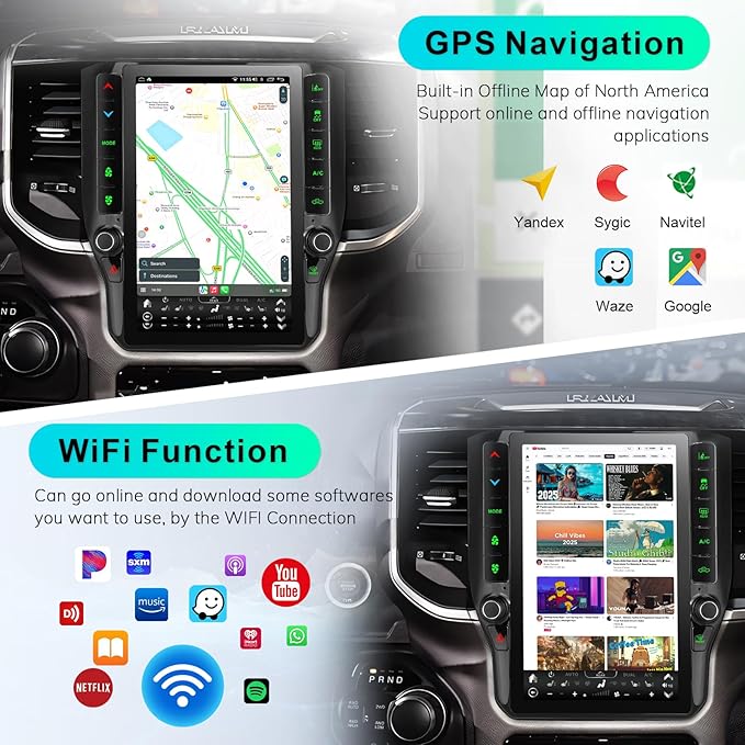 8 Cores 4+64G Radio Upgrade, 2019-2024 for Dodge Ram 1500 2500 3500 Truck Radio Upgrade,12.1 inch Vertical Touchscreen Support Wireless CarPlay Android Auto GPS Bluetooth FM SWC(Inches, 12)