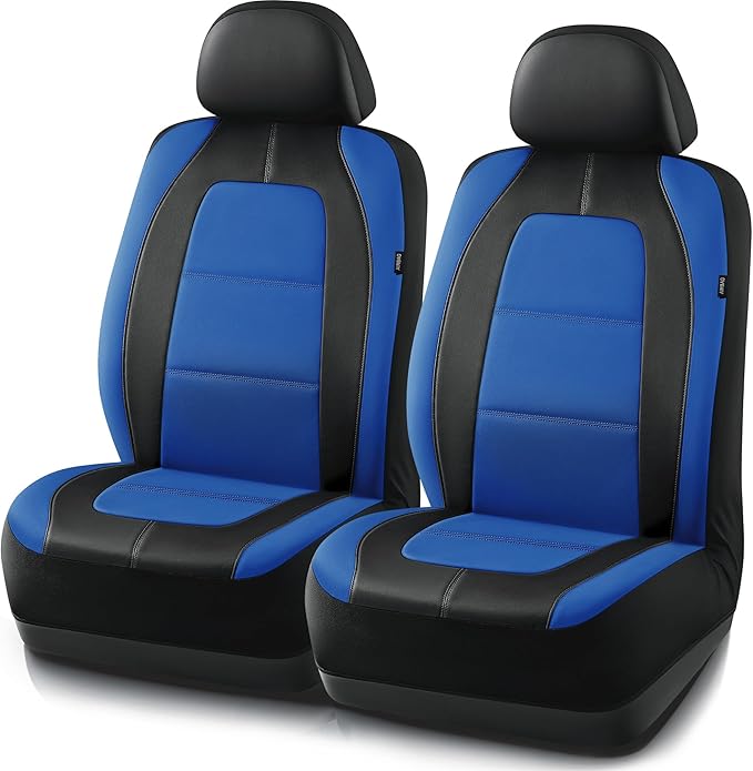 Road Comforts Car Seat Cover, Leather Car Seat Covers, Front Low Back Sport Seat Covers, Airbag Compatible, Universal Fits for Most Cars (Blue)