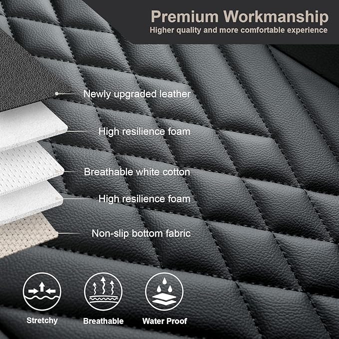 GIANT PANDA PU Leather Rear Seat Cover Protector, Anti-Slip Adjustable (50~55.5'') – Fits 90% Vehicles (Excludes Large SUVs/Trucks) - Black
