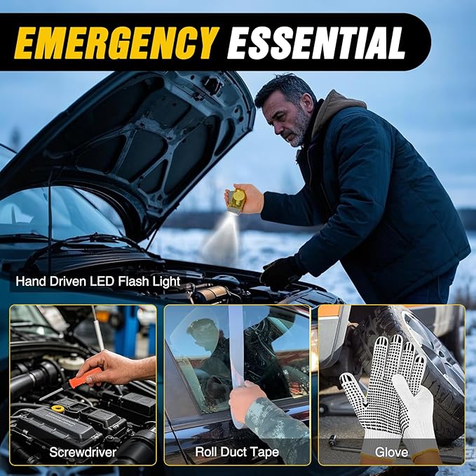 Nilight Car Emergency Kit with Jumper Cable Air Compressor Tire Repair Essential Tools First Aid Alligator Connector Electrical Kit for Travel Camping Outdoor Cars Truck SUV RV